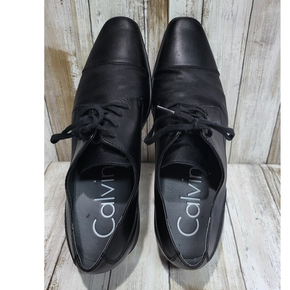 Calvin Klein Bachman Black Mens Dress Shoes Oxford Lace Up Formal Business 10 - Picture 4 of 8